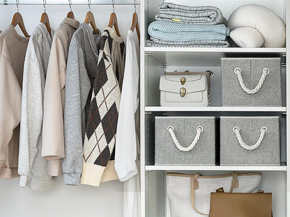 StorageWorks Storage Baskets for Shelves, Foldable Fabric Closet Storage Bins with Handles, Fabric Storage Bins Clothes Organizer, Gray, 3-Pack, Large