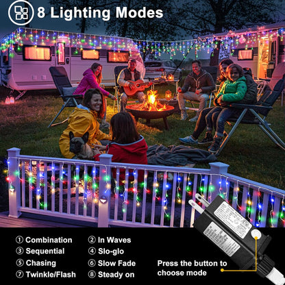 Colored Christmas Lights, 66ft 640 LED Icicle Lights for Outside House with Connectable Clear Wire 8 Modes Timer, Plug in Waterproof for Yard Tree Eaves Party Indoor Holiday Decoration, Multicolor