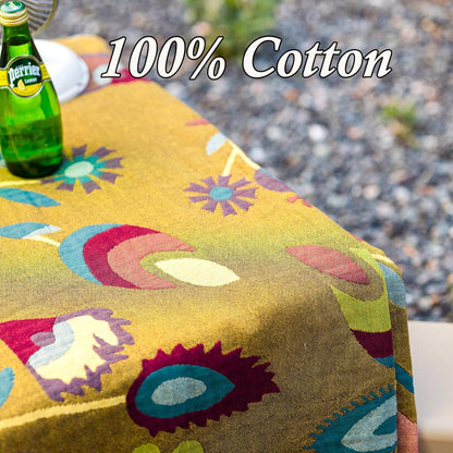 Snycler Boho Throw Blanket for Bed, 100% Organic Cotton Muslin Soft Throw-Yellow Boho Floral Farmhouse Rustic Spring Summer Fall Decor Blanket for Couch Sofa Quilt and Gift, 60" x 80"