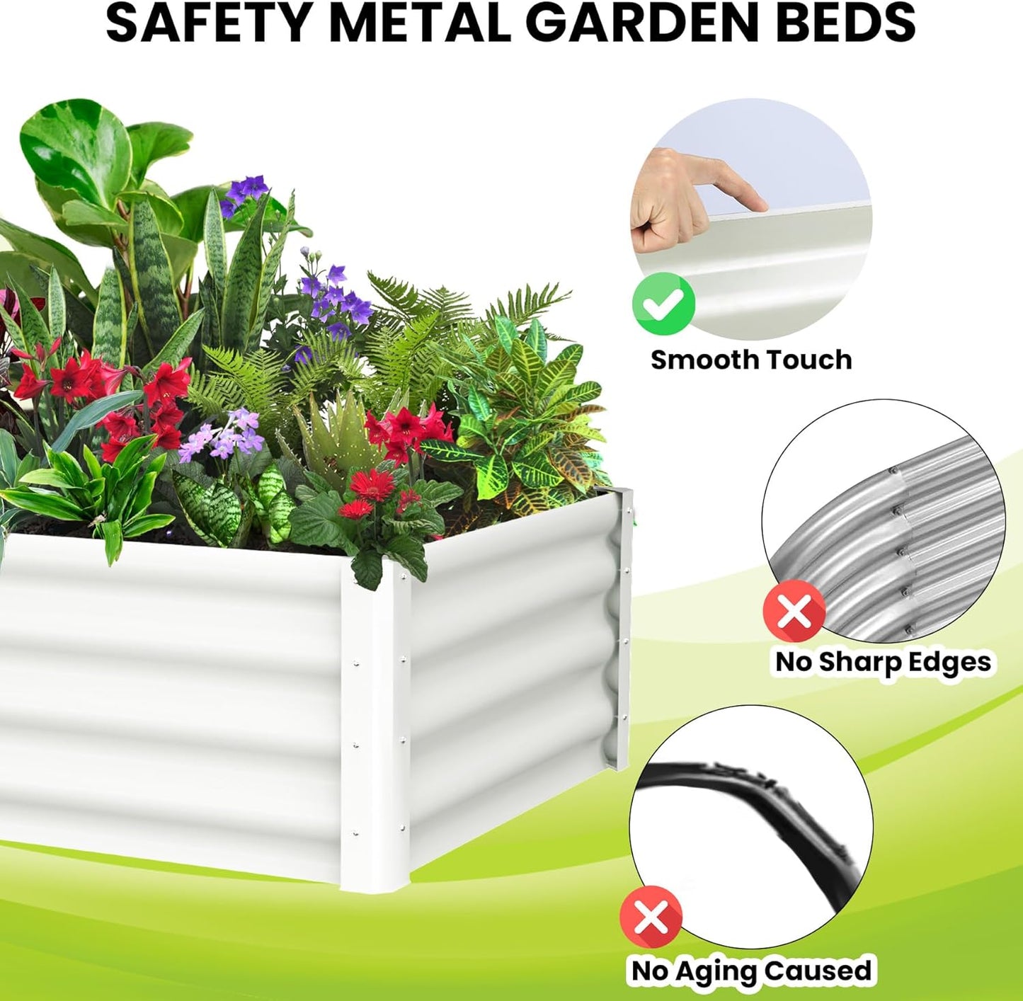 Galvanized Raised Garden Bed Outdoor, 2 Pcs 6x3x1FT Outdoor Large Planter Raised Beds Open Base with Safety Edge and Glove for Vegetables Flowers Ground Planter, White
