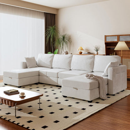 mestyl Modular Sectional Sofa Convertible U Shaped Sofa Couch Set with Storage for Living Room, Modern 4 Seater Modular Sectional Couch with 2 Movable Ottoman (Beige)