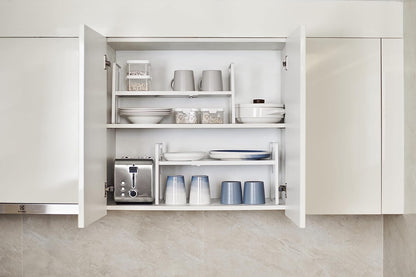 Nxconsu Cabinet Shelf Expandable Height Adjustable Shelf Organizer Riser for Kitchen Cabinet Pantry Cupboard Under Sink Countertop Organization Storage Space Saver Stackable Heavy Duty Metal White XXL