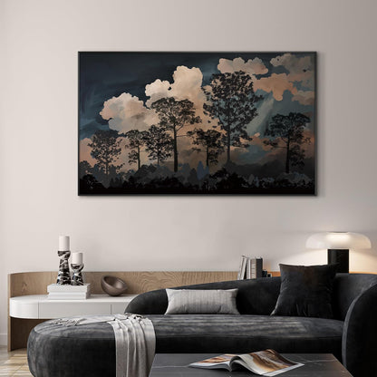 SIGNWIN 30"x60" Extra Large Framed Wall Art Silhouetted Trees at Dusk, Dramatic Forest and Cloudscape for Home Living Room Bedroom Decor (Frame Assembly Required)