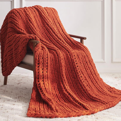 Chunky Knit Throw Blanket, 50''*60'' Knitted Throw Chenille Yarn for Bed Couch, Handmade Orange Crochet Big Thick Blanket, Machine Washable Cute Comfy Blanket for Home Decor