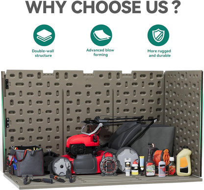 YITAHOME 200 Gallon Double-Wall Deck Box with Divider & Side Handles, Outdoor Large Storage for Patio Furniture Cushions, Garden Pool Accessories, Water Resistant & Lockable