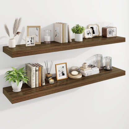 Marsmiles 55" Floating Shelves for Wall, Wooden Shelves with Invisible Brackets Set of 2, Rustic Farmhouse Wall Mounted Shelf for Kitchen Bathroom Living Room Study, Walnut