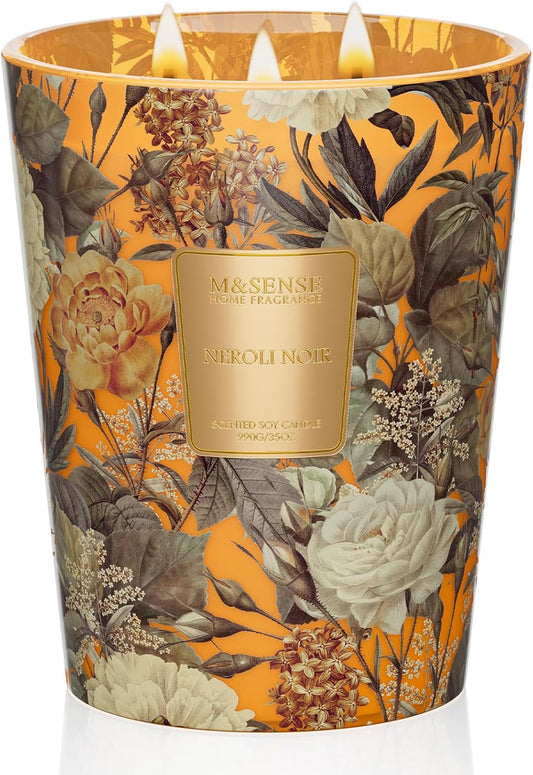 M&SENSE Neroli Noir Scented Candle 3 Wick 35oz 150H Long Lasting, Natural Soy Candles Stress Relief