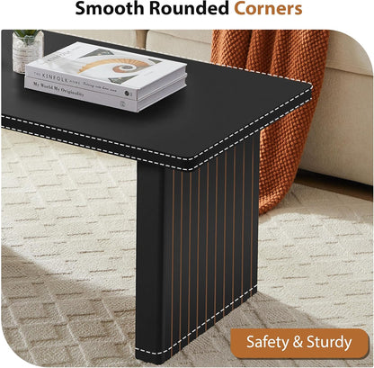 Rectangular Fluted Coffee Table, Farmhouse Wood Coffee Table Mid Century Modern Center Table Boho Living Room Tables for Living Room Office (Black, 19.69" D x 43.3" W x 17.72" H)