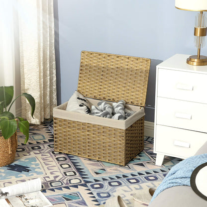 SONGMICS Storage Basket with Lid, Woven Blanket Storage Bin with Handles, Foldable, Removable