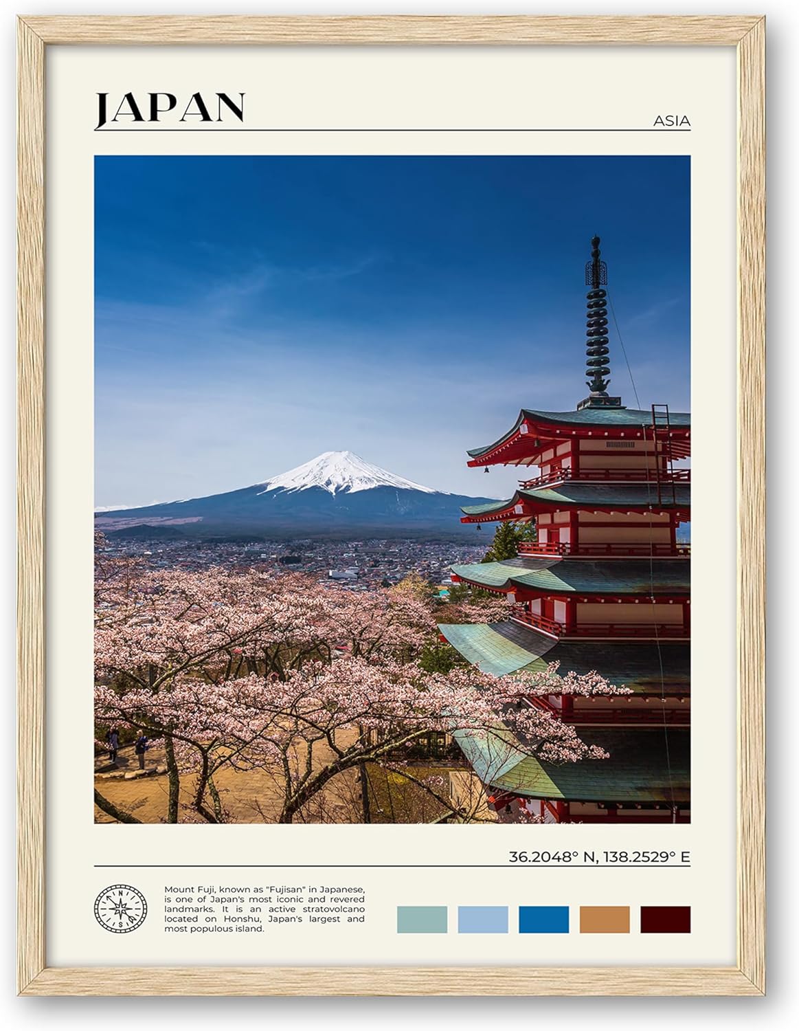 HesenDot Natural OAK Wood Framed Mount Fuji Wall Art, 12x16in Japanese Natural Scenery Canvas Wall Print, Classic Urban Landmark Wall Decor for Living Room, Bedroom,Office Gallery Set of 1