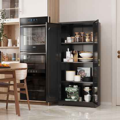 Metal Kitchen Storage Cabinets,60”Pantry Cabinet with Doors and 4 Adjustable Shelves,Tall Black Cabinet for Pantry, Laundry Room,Living Room,Dinning Room