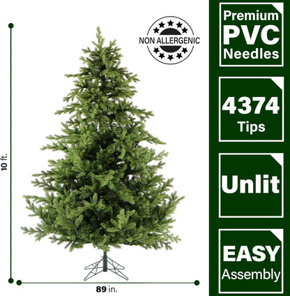 Fraser Hill Farm 10-Ft. Foxtail Pine Artificial Christmas Tree with Stand, Unlit Foldable Fake Tree with Realistic Foliage for Home Decoration