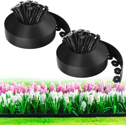MIXC 66ft, 1.5in Tall Landscape Edging Kit with 100 Spikes, No-Dig Flexible Plastic Edge Border for Landscaping, Lawn, Garden, Flower Beds, Yard, Paver, Playground, Fence, Pathway,2pack,33ft Each