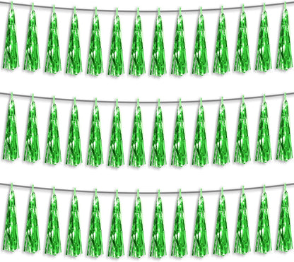 3P Green Foil Fringe Metallic Tassel Streamers Banner Tassel Garland for Parade Floats, Bachelorette, Wedding, Birthday, Halloween, Christmas, Bridal/Baby Shower Party Decorations