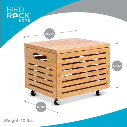 BIRDROCK HOME Rolling File Storage Organizer Box with Lid - Bamboo Decorative Wood Hanging File Box