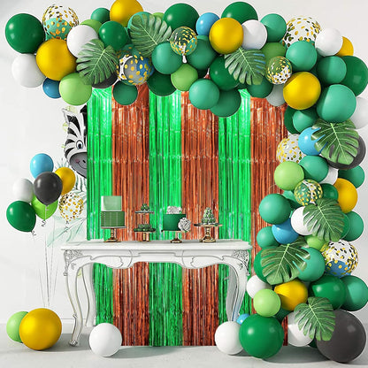 3 Pack 3.3 x 8.2 ft Green and Brown Foil Fringe Backdrop Curtains, Tinsel Streamers Party Decorations, Fringe Backdrop, Door Shimmer for Super Bowl or Birthday Party