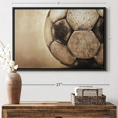 Elephant Stock Worn Soccer Ball Wall Art - Horizontal Framed Canvas - 1-Piece Living Room Wall Decor - Photography sports Canvas Print - Brown and Gray Decor for Wall - 25" X 17"