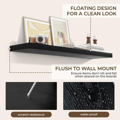RICHFOCUS 40Inch Floating Shelves for Wall 2 Pack Shelves for Bedroom|Kitchen|Bathroom Wall Mounted Rustic Wood Floating Shelf with Invisible Brackets for Books|Storage|Decor, Black