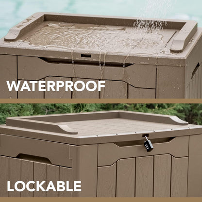 Devoko 30 Gallon Resin Deck Box Outdoor Indoor Waterproof Storage Box for Patio Furniture Pool Accessories Storage for Cushion Garden Tools (30 Gallon, Light Brown)