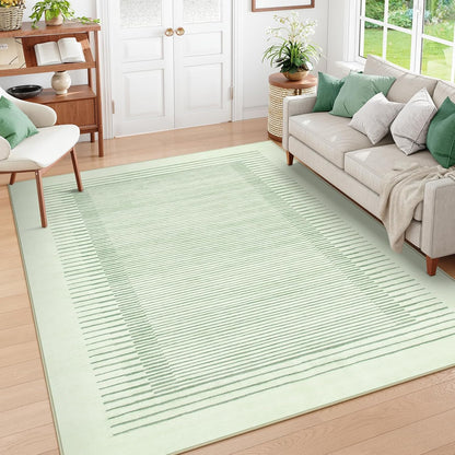 Wonnitar Washable Green Striped Runner Rug for Hallway 2'6"x8', Non-Slip Soft Runner Rug for Bedroom, Low Pile Minimalist 8ft Carpet Runner for Bathroom Laundry Kitchen (Green, 2'6" x 8')