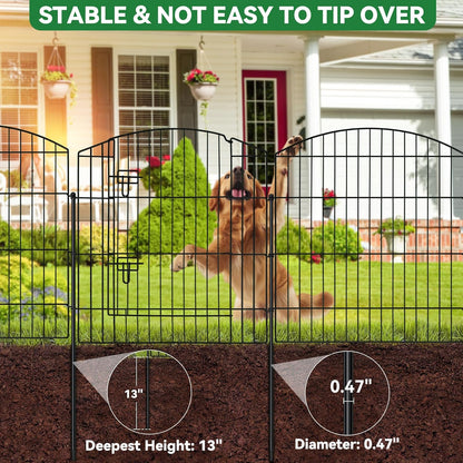 No Dig Decorative Garden Fence with Gate 32in (H) x 24ft (L), 9 Panels + 1 Gate +11 Stakes, Temporary Dog Fencing Outdoor, Rustproof Metal Arched Animal Barrier for Yard, Patio, Flower Bed, Landscape