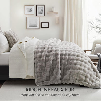 EVERGRACE Ultra Soft Luxury Fluffy Ridgeline Faux Rabbit Fur Throw Blanket, Thick Warm Fuzzy Blankets for Winter, Cozy Plush Reversible Blanket for Couch, Bed, Sofa, Taupe, 80x90 Inches, 870 GSM