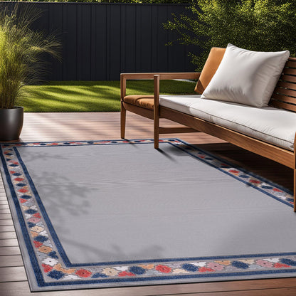 Beverly Rug Outdoor Rug 8x10 Modern Bordered Area Rugs for Indoor and Outdoor Patio Easy to Clean Non Shedding Living Room Porch Garden Washable Outside Carpet (8 x 10 Gray)