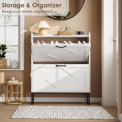 Nicetree Shoe Storage Cabinet with 2 Flip Drawers, Freestanding Shoe Organizer, Shoe Cabinet with
