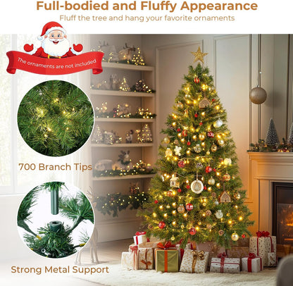 6 ft Artificial Christmas Tree with 700 PVC Branch Tips, Holiday Xmas Tree with Foldable Metal Base and Easy Assembly, Christmas Trees for Yard Porch Home Office Party Decoration, Green