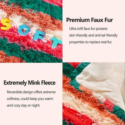 GONAAP Fuzzy Faux Fur Throw Blanket Stripe Red Brown Super Soft Cozy Plush Fuzzy Shaggy Blanket for Couch Sofa Bed (Stripe Red Brown, Throw(50"x60"))