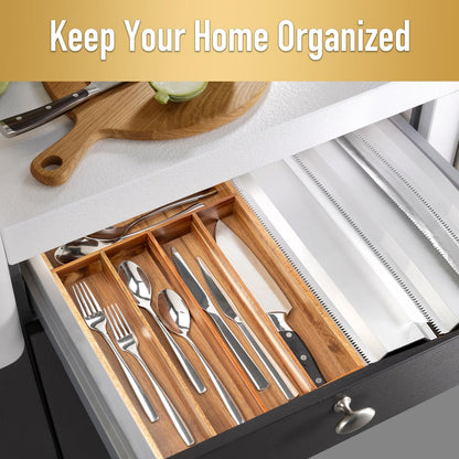 Silverware Organizer Kitchen Drawer Organizer Utensil Organizer Acacia Silverware Holder Cutlery Organizer in Drawer Flatware Organizer Tray(5 slots, Acacia