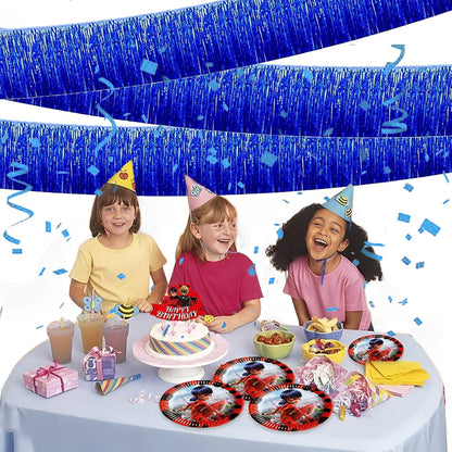 Blue Foil Fringe Garland 10FT 6packs, Metallic Foil Tinsel Fringe Banners for Parade Float Decorations Wedding, Birthday Party Graduation (six Blue)