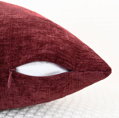 CaliTime Throw Pillow Covers Decorative 18 X 18 Inches Pack of 2 Cozy Chenille Cushion Cases for Couch Sofa Bed Living Room Home Burgundy
