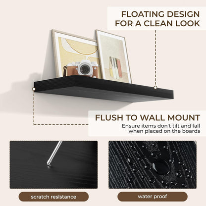 RICHFOCUS 31.5Inch Floating Shelves for Wall 2 Pack Shelves for Bedroom|Kitchen|Bathroom Wall Mounted Rustic Wood Floating Shelf with Invisible Brackets for Books|Storage|Decor, Black