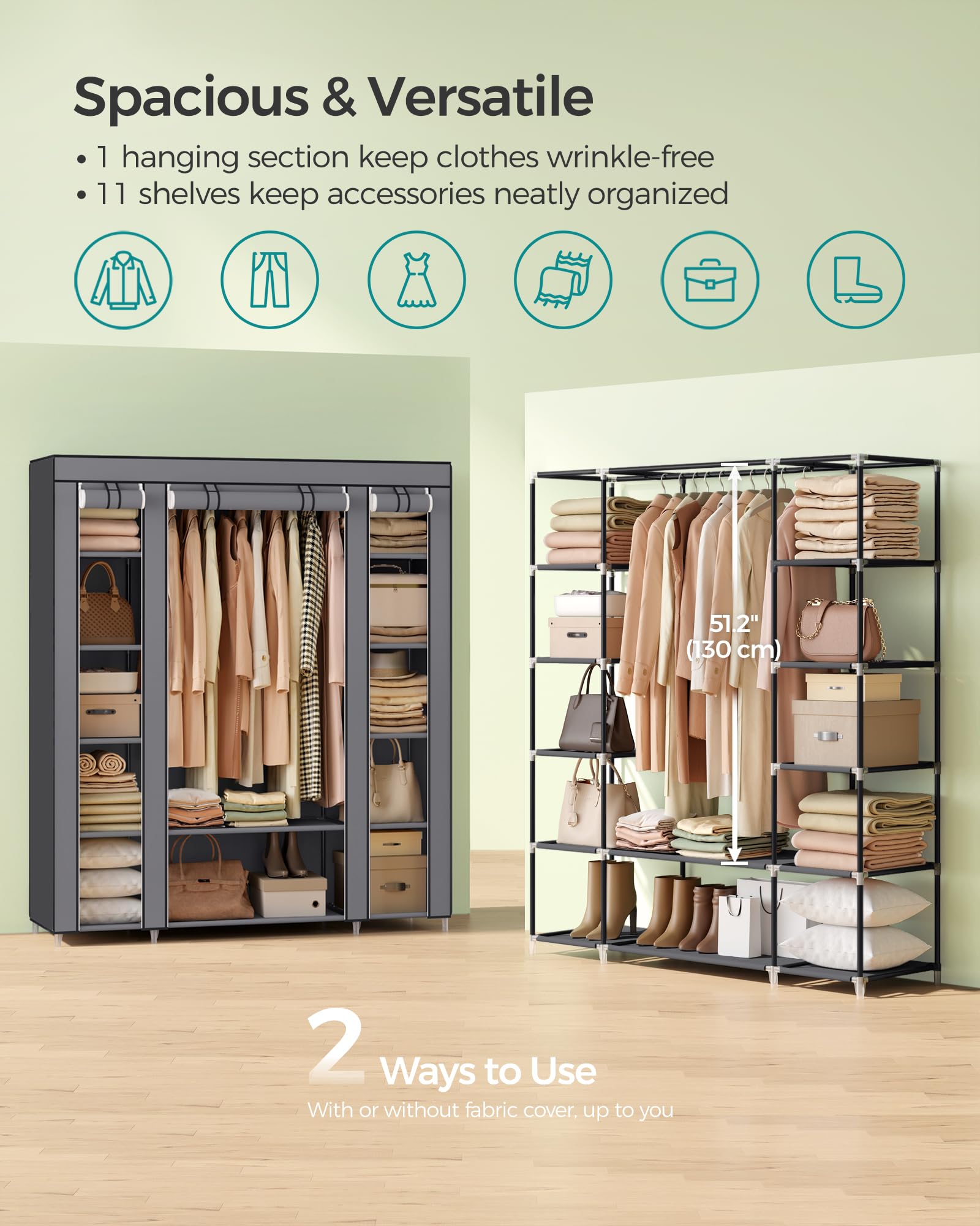SONGMICS Closet Wardrobe, Portable Closet, Clothes Storage Organizer