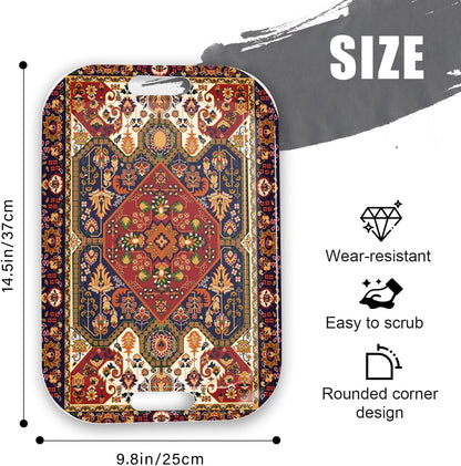 Serving Trays with Handles, 14.5 x 9.8 inch Rectangular Plastic Tray for Restaurant, Kitchen, Dark Red Pattern