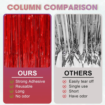 3 Pack 3.3x8.2 Feet Red Foil Fringe Backdrop Curtains, Tinsel Streamers Birthday Party Decorations, Fringe Backdrop for Graduation, Baby Shower, Gender Reveal, Disco Party