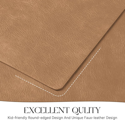 MOSAYT Vinyl Placemats Set of 4-12 X 17 Inch - Faux Leather 100% Waterproof Oil-Proof Wipeable PU Place Mats, Heat Resistant Reversible Table Mats for Kitchen, Dining, Outdoor (Camel)