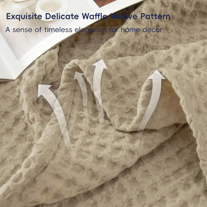 PHF Ultra Soft Waffle Weave Throw Blanket 50"x 60"- Washed Lightweight Breathable Cozy Woven Blanket for Bed - Aesthetic Decor for Couch Bedding Sofa Home Car - Khaki