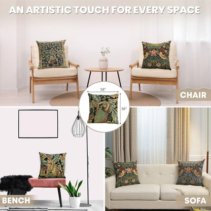 Charlotte Home Furnishings Throw Pillow Covers, Decorative Boho Pillow Covers for Couch, Living Room, Black Peacock Square Cushion Cases 18x18 in, European Cotton Jacquard Woven for Cozy Bedroom Decor