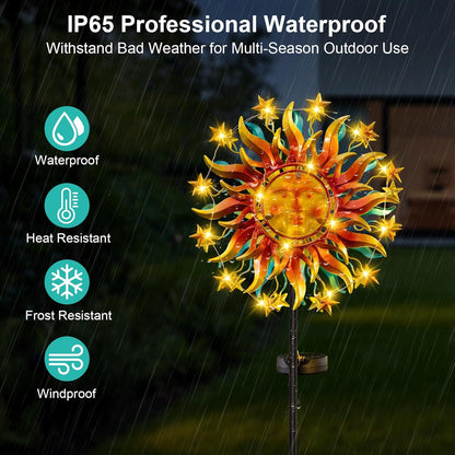 Solar Wind Spinners for Yard and Garden - 60.3 Inch 360° Metal Sun Wind Sculptures Outdoor Clearance Kinetic Windmills with Vine String Shining LED Lights for Patio, Lawn Xmas Garden Decoration