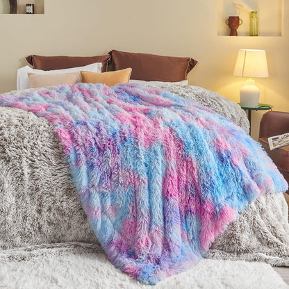 GONAAP Fuzzy Faux Fur Throw Blanket Twin Size Purple Rainbow Super Soft Cozy Plush Fuzzy Shaggy Blanket for Couch Sofa Bed (Purple Rainbow, Twin(60"x80"))