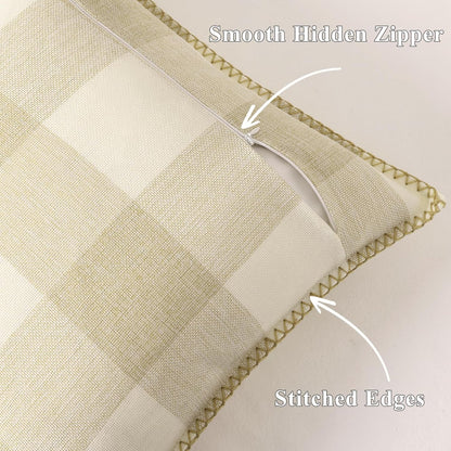 decorUhome Buffalo Plaid Check Fall Throw Pillow Covers 24x24 Set of 2, Outdoor Decorative Farmhouse Pillow Covers with Stitched Edge for Bed Couch Sofa, Cream White and Beige