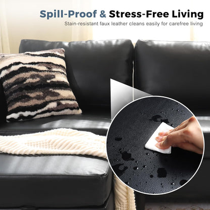 118.5" Faux Leather Modular Sectional Sofa, L Shaped Couch Set for Living Room, 6-Seater Comfy Cloud Couches with Movable Storage Ottoman Black