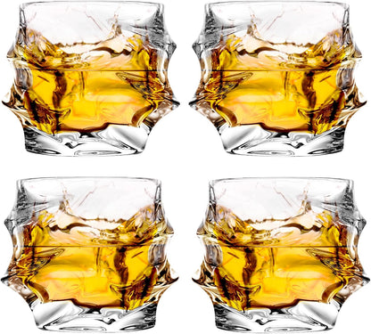 12 oz Hand Blown Crystal Whiskey Glasses Set of 4, Unique Cognac Glass, Heavy Thick Bottom Bar Glass for Scotch Bourbon Rum Gin Water Cocktail,Gifts Men Gifts Ideas