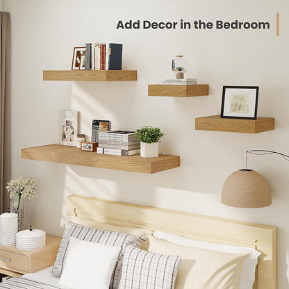 Heimlove 12 Inch Deep Floating Shelves, 16 x 12 inches Long Wall Shelf, Large Extra Display Shelf & Storage Shelf, Rustic Wood Wall Shelves for Fireplace Mantel, Oak - 2Pack