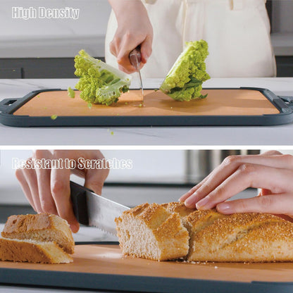 GUANCI Pure Titanium Cutting Board, Double Sided Cutting Board for Kitchen, Pure Titanium/Wood Fiber Composite with Juice Groove Dishwasher Safe 16"L x 11"W