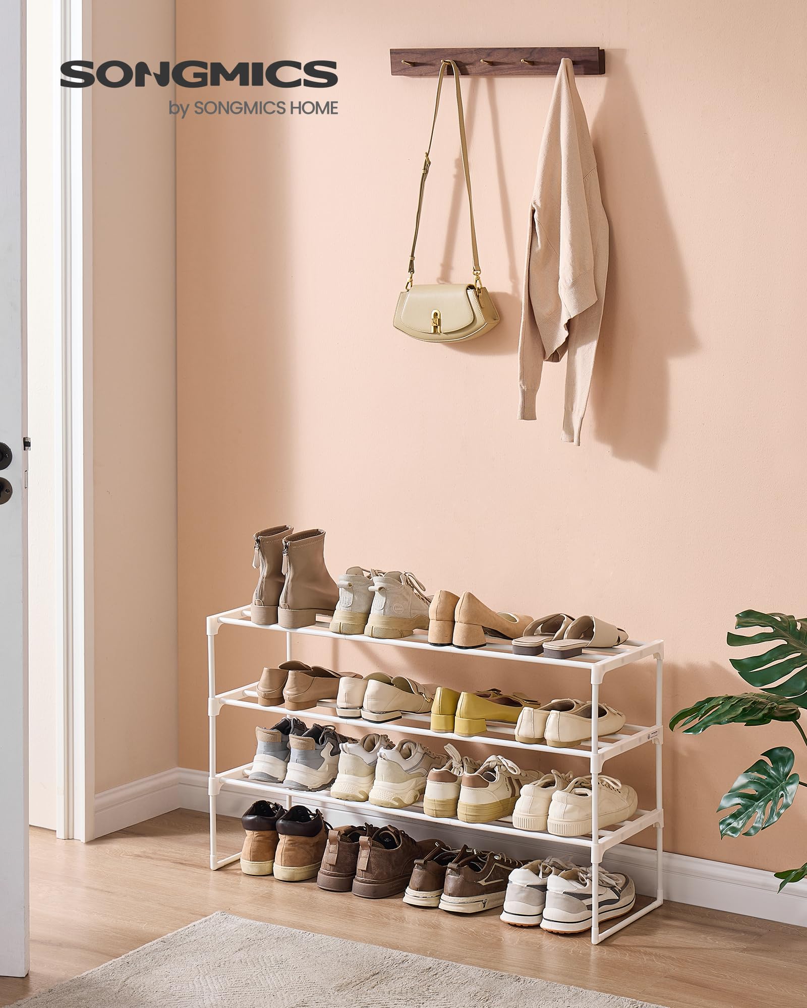 SONGMICS Shoe Rack, 3-Tier Shoe Organizer, Metal Storage Shelf, Upright or Upside Down, for 16-20
