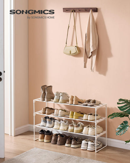 SONGMICS Shoe Rack, 3-Tier Shoe Organizer, Metal Storage Shelf, Upright or Upside Down, for 16-20