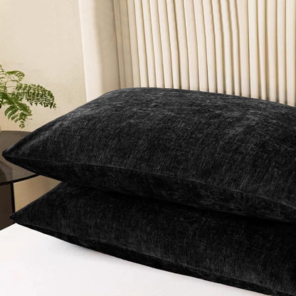 CaliTime Throw Pillow Covers Decorative 20 X 26 Inches Pack of 2 Cozy Chenille Standard Pillow Shams Cases for Couch Sofa Bed Living Room Home Black